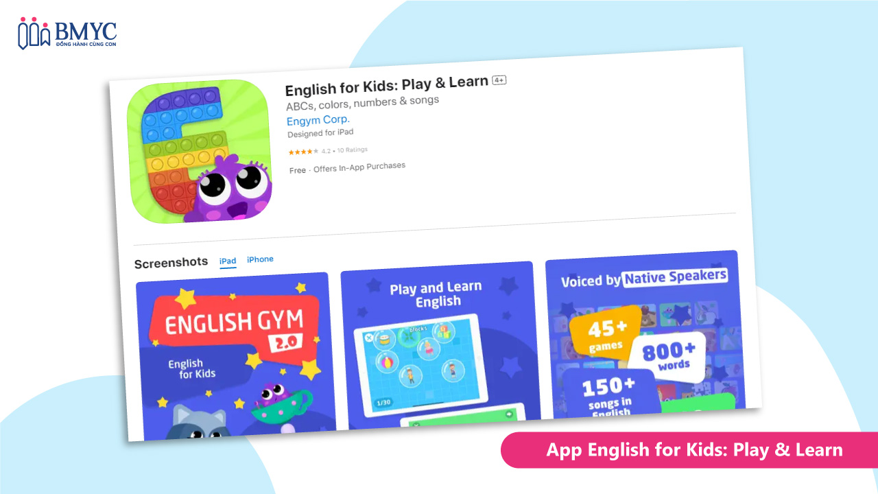 Giúp bé học tiếng Anh qua bài hát - App English for kids