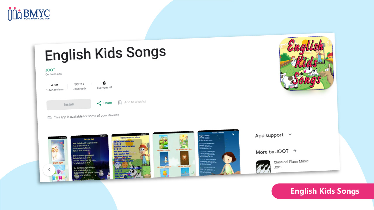 Giúp bé học tiếng Anh qua bài hát - App English kids songs
