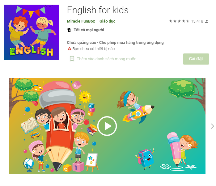 Ứng dụng học tiếng anh English for Kids miễn phí cho bé 