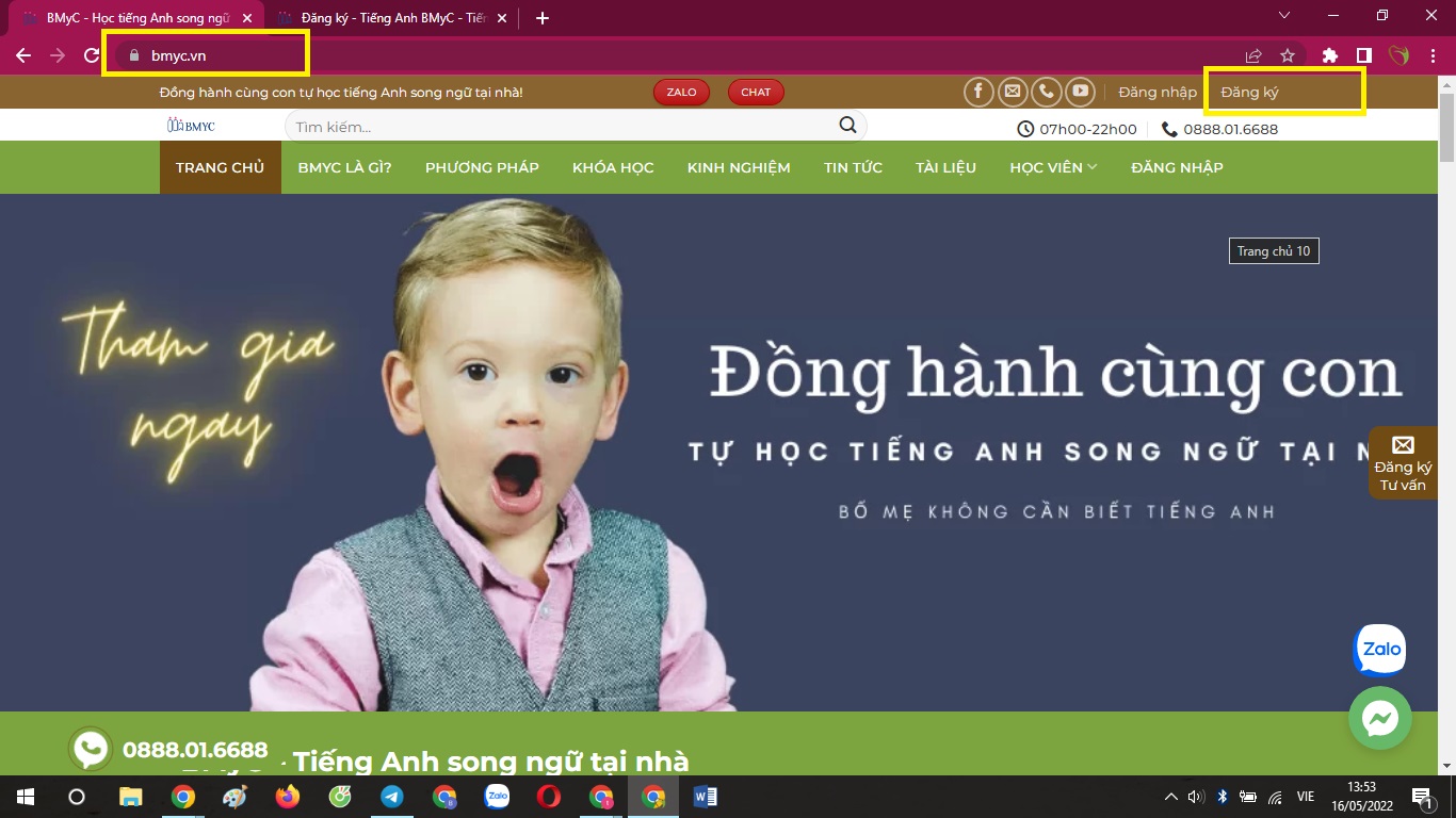 Hướng dẫn đăng ký, đăng nhập tài khoản website để truy nhập vào hệ thống dữ liệu học tập bmyc 1 1 dang ky