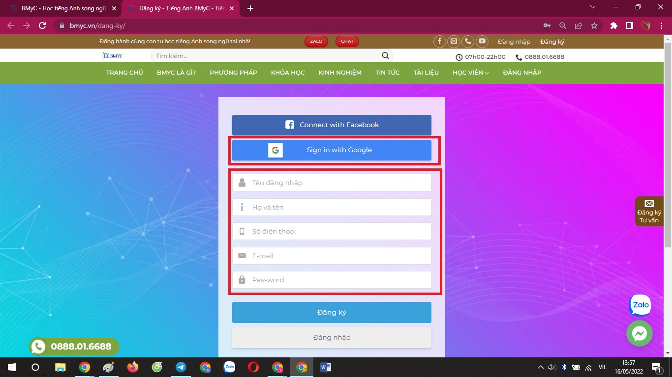 Hướng dẫn đăng ký, đăng nhập tài khoản website để truy nhập vào hệ thống dữ liệu học tập bmyc 2 2 dien thong tin dang ky