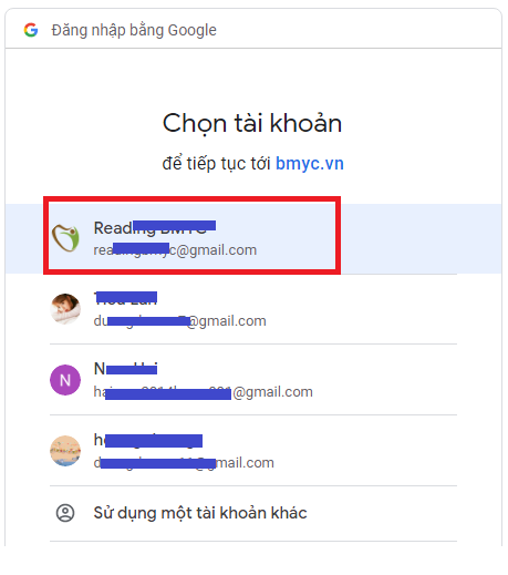 Hướng dẫn đăng ký, đăng nhập tài khoản website để truy nhập vào hệ thống dữ liệu học tập bmyc 4 Chon tai khoan Google