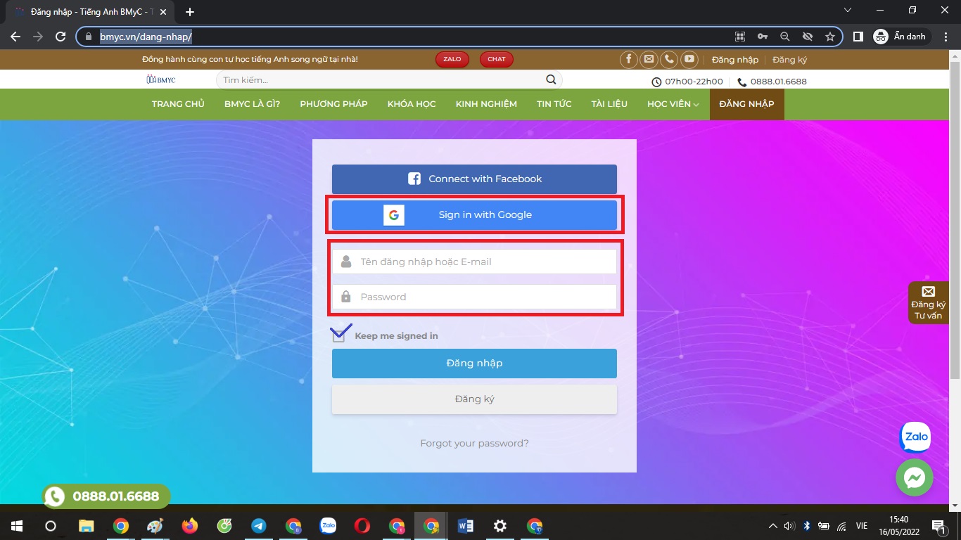 Hướng dẫn đăng ký, đăng nhập tài khoản website để truy nhập vào hệ thống dữ liệu học tập bmyc 9 8 dang nhap