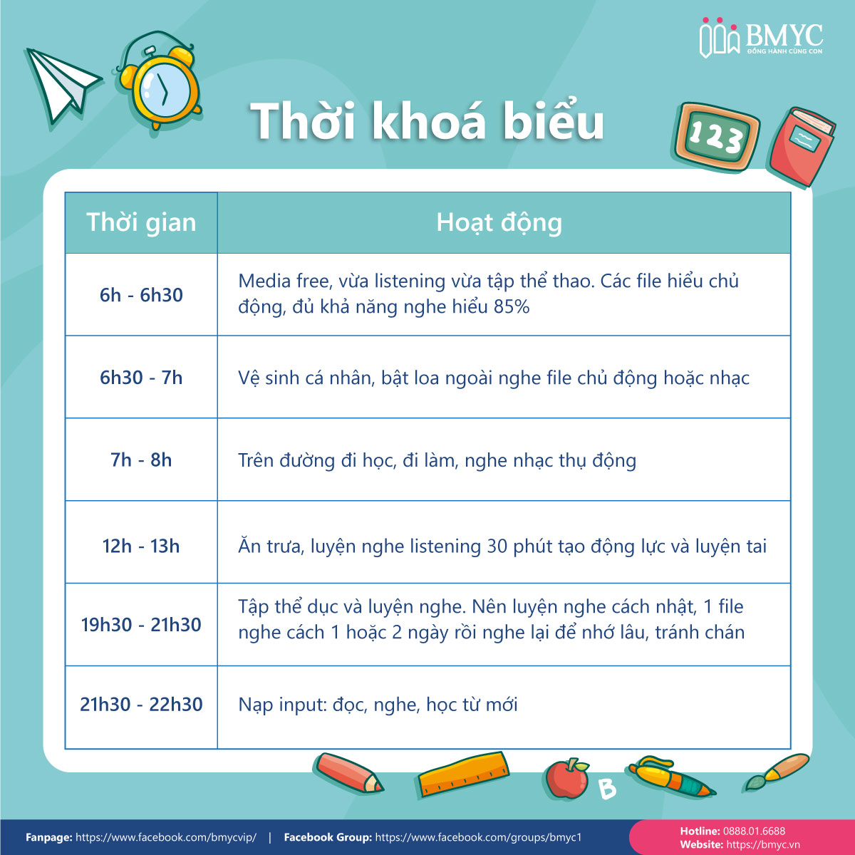 Thời khóa biểu tự học tiếng Anh tại nhà cho người mới bắt đầu.