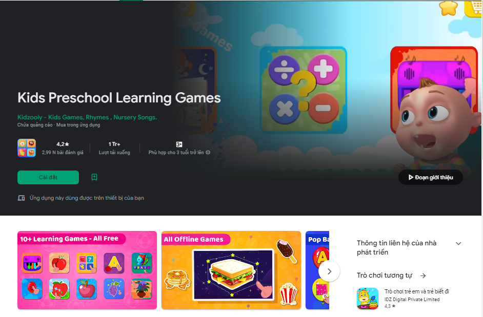 Phần mềm học tiếng Anh cho bé Kids Preschool Learning Games