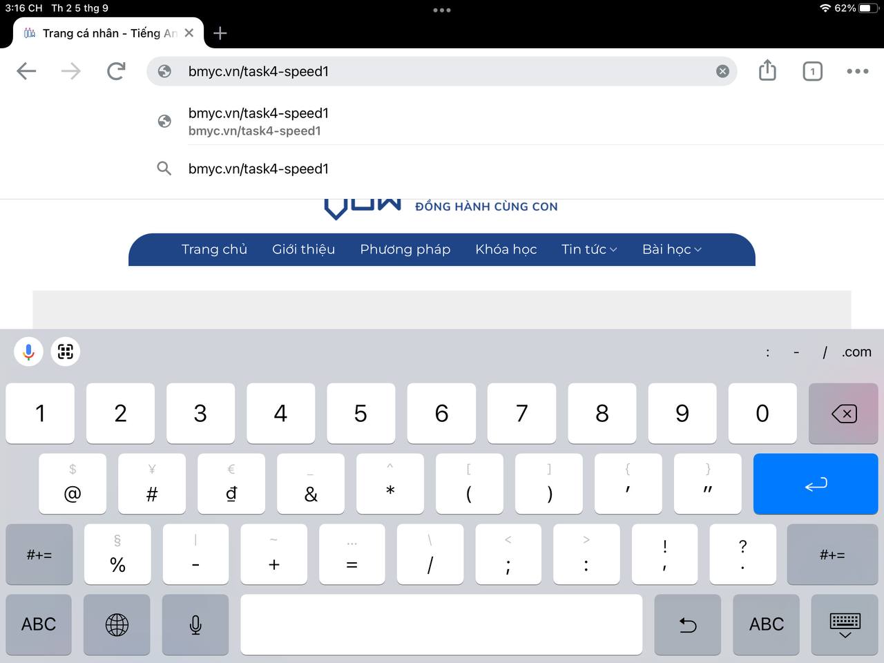 Hướng dẫn thực hiện các bước học bài trên hệ thống bài học online bmyc 5 Nhập link bài học