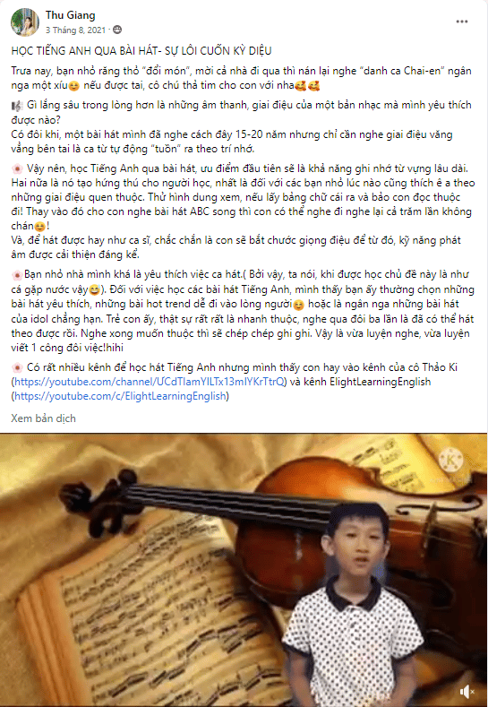 Chia sẻ của mẹ Thu Giang về việc cho con học tiếng Anh qua bài hát