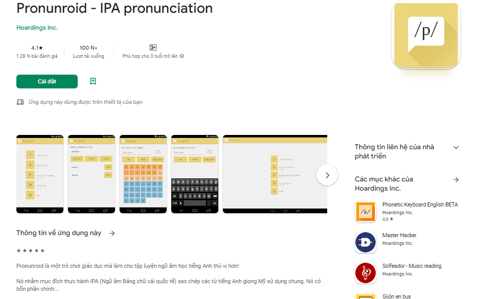 Phần mềm nghe tiếng Anh Pronunroid - IPA pronunciation