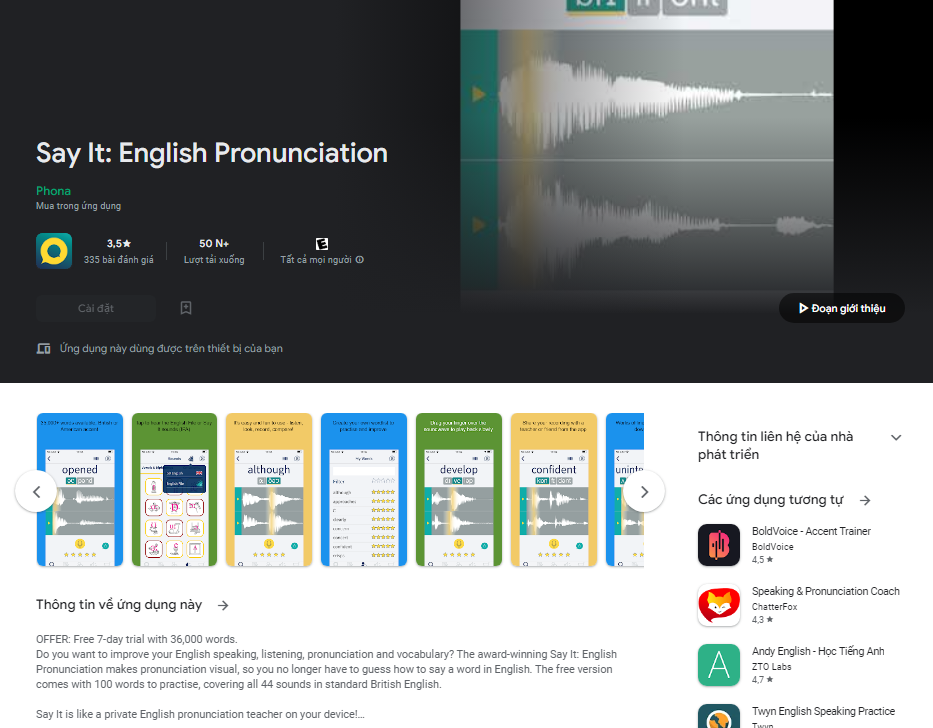 Phần mềm nghe tiếng Anh Say it: English Pronunciation