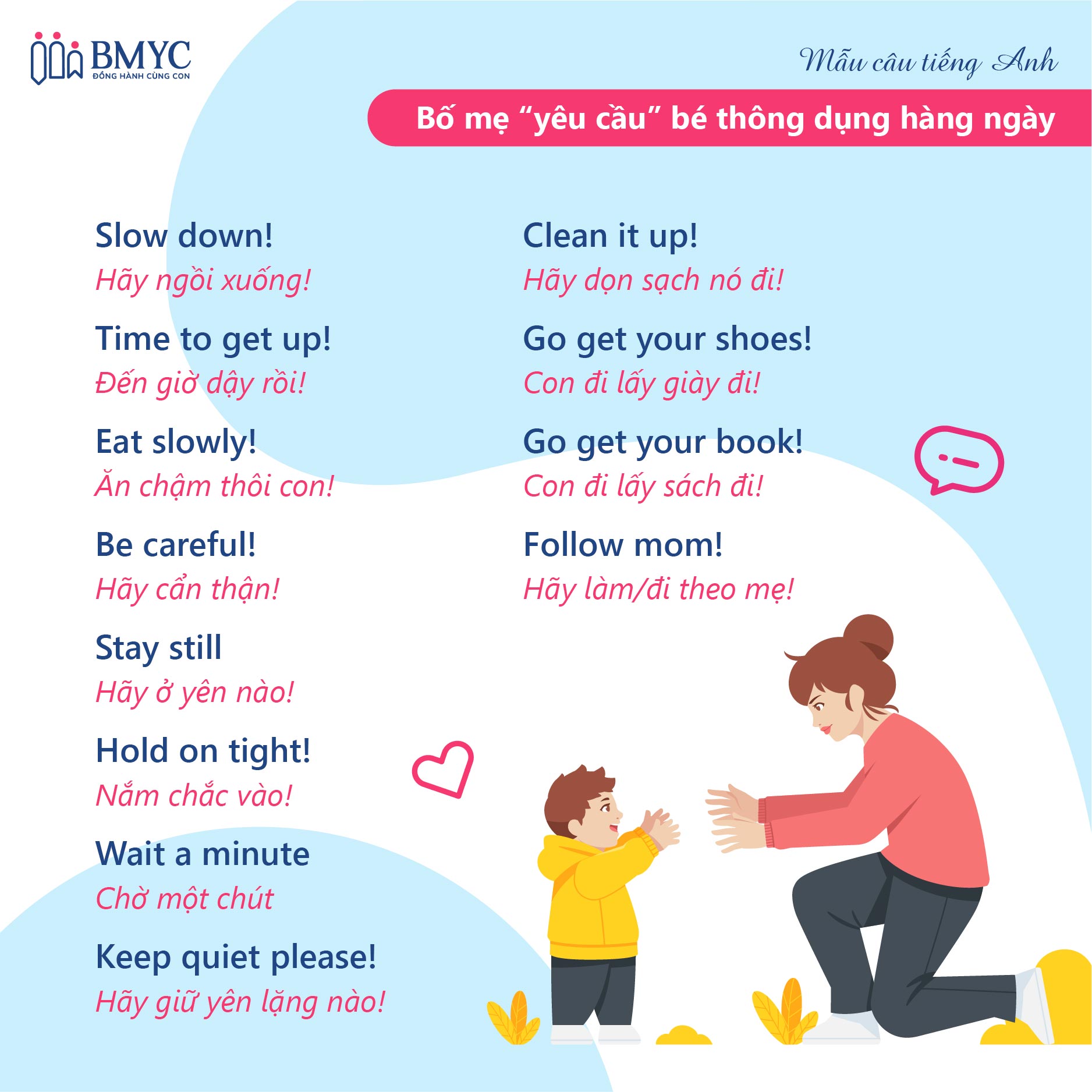 Mẫu câu giao tiếp tiếng Anh cho bé chủ đề yêu cầu bé