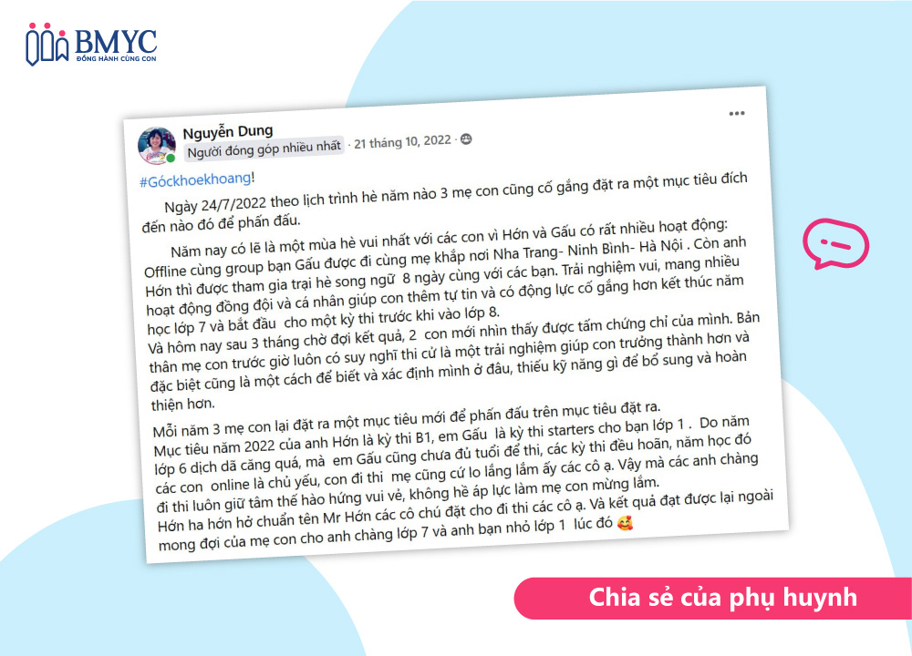 Chia sẻ của chị Nguyễn Dung trên Group BMyC
