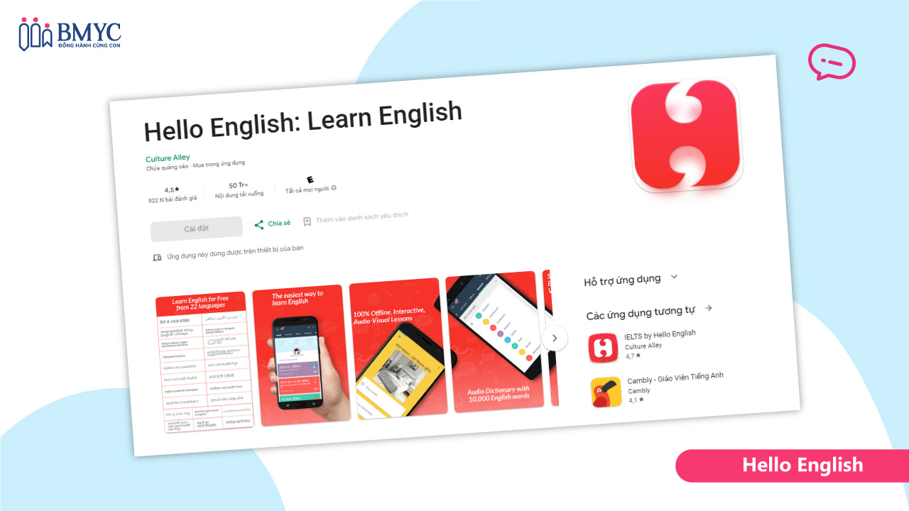 Phần mềm luyện nói tiếng Anh Hello English: Learn English