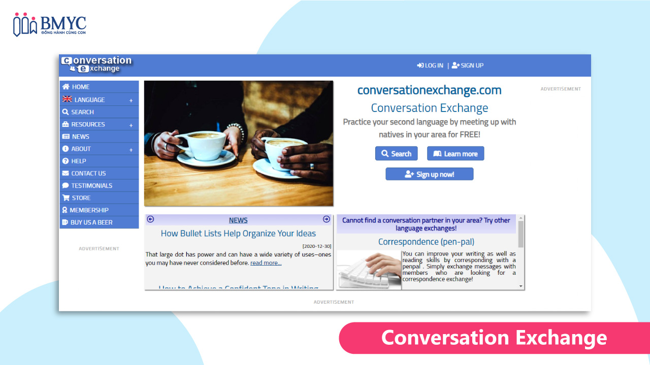 Web luyện nói tiếng anh online Conversation Exchange