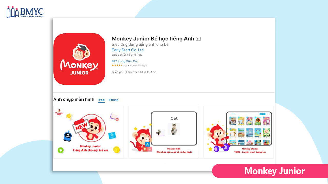 Ứng dụng học tiếng Anh online Monkey Junior