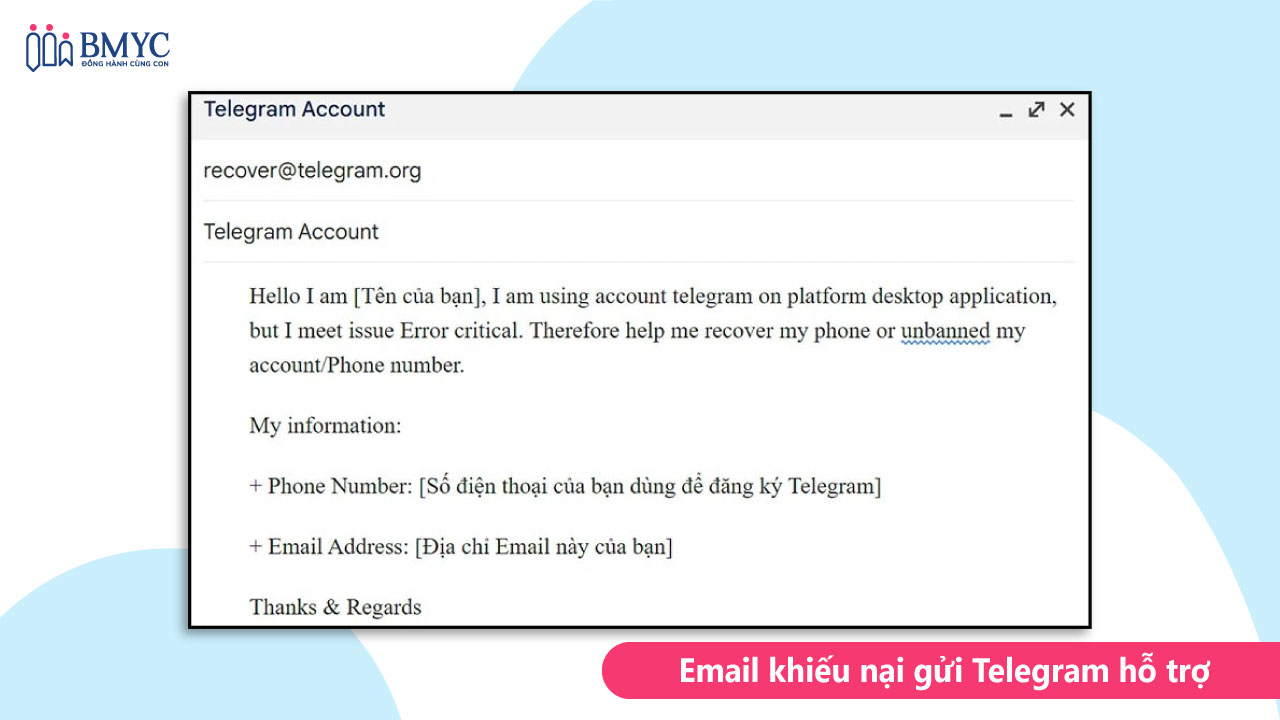 Gửi email khiếu nại tới đội ngũ hỗ trợ Telegram