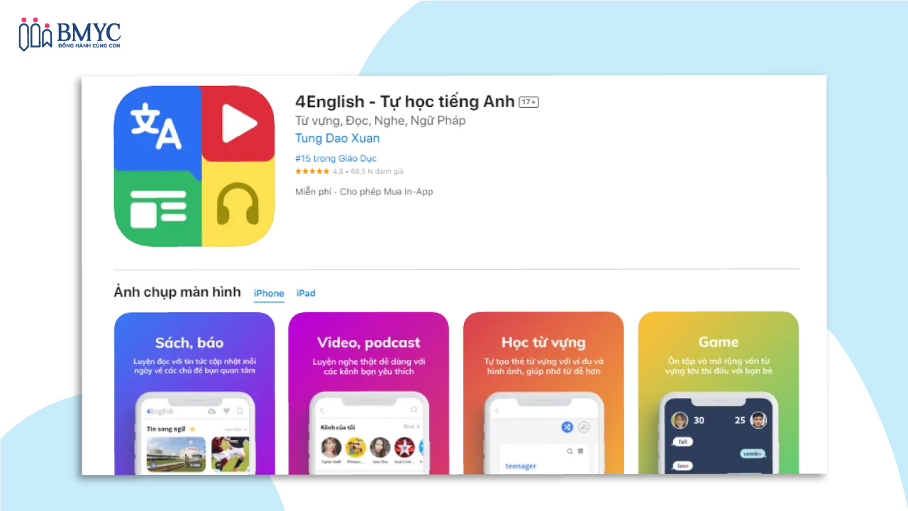 App đọc báo tiếng Anh cho trẻ em 4english