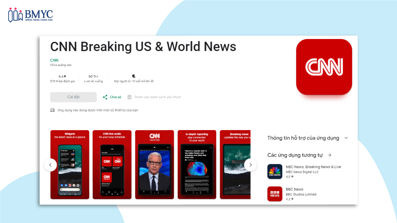 App đọc báo tiếng Anh cho trẻ em CNN