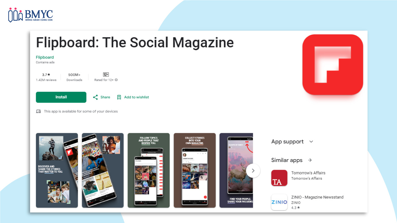App đọc báo tiếng Anh cho trẻ em Flipboard