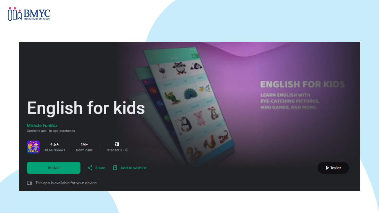 App học tiếng Anh cho bé 3 tuổi English for Kids