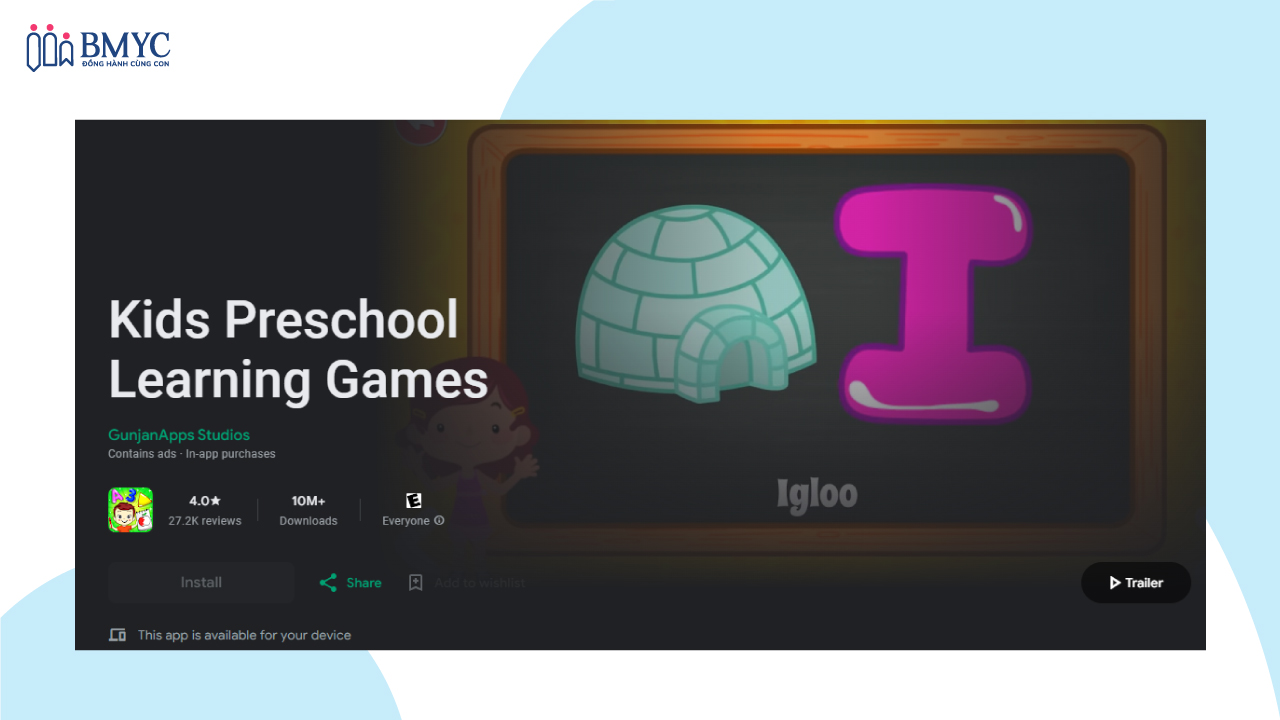 App học tiếng Anh cho bé 3 tuổi Kids Preschool Learning Game