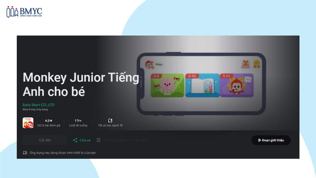 App học tiếng Anh cho bé 3 tuổi Monkey Junior