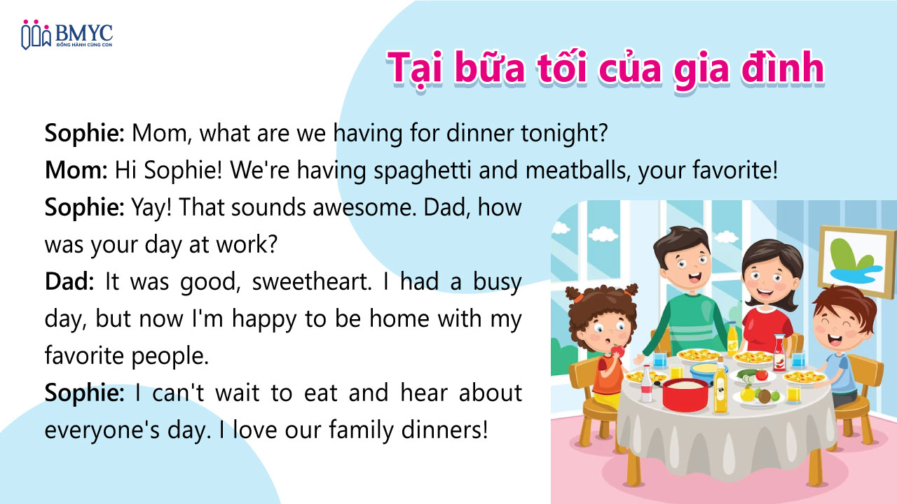 Các đoạn hội thoại tiếng Anh cho trẻ em trong bữa tối