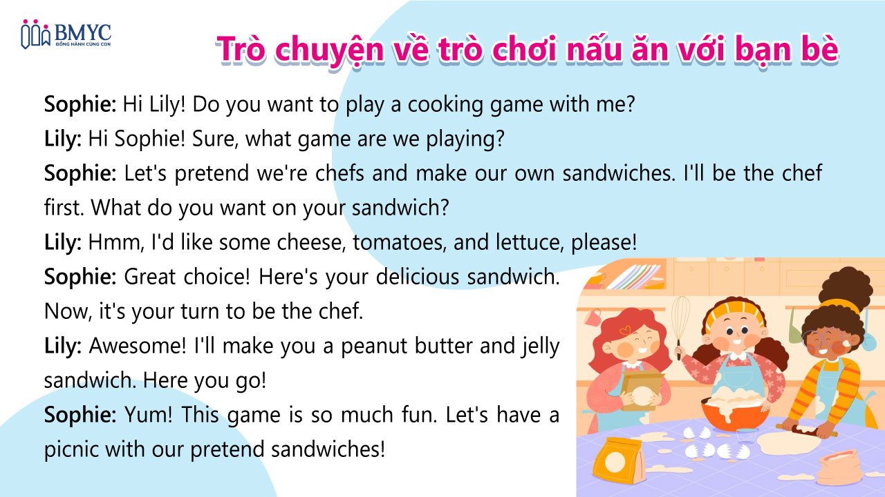 Các đoạn hội thoại tiếng Anh cho trẻ em về trò chơi nấu ăn