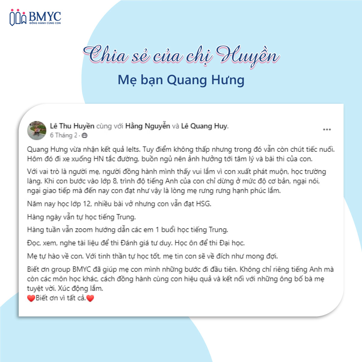 Chia sẻ của chị Huyền về cậu con trai Quang Hưng