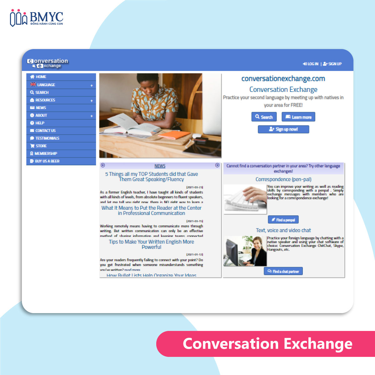 Web học tiếng Anh miễn phí Conversation-exchange