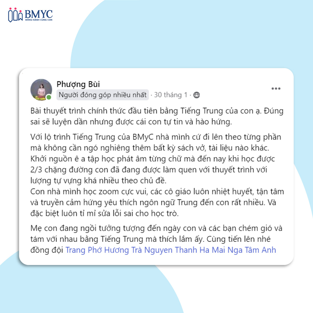 Học tiếng Trung ở đâu tốt nhất - chia sẻ phụ huynh BMyC