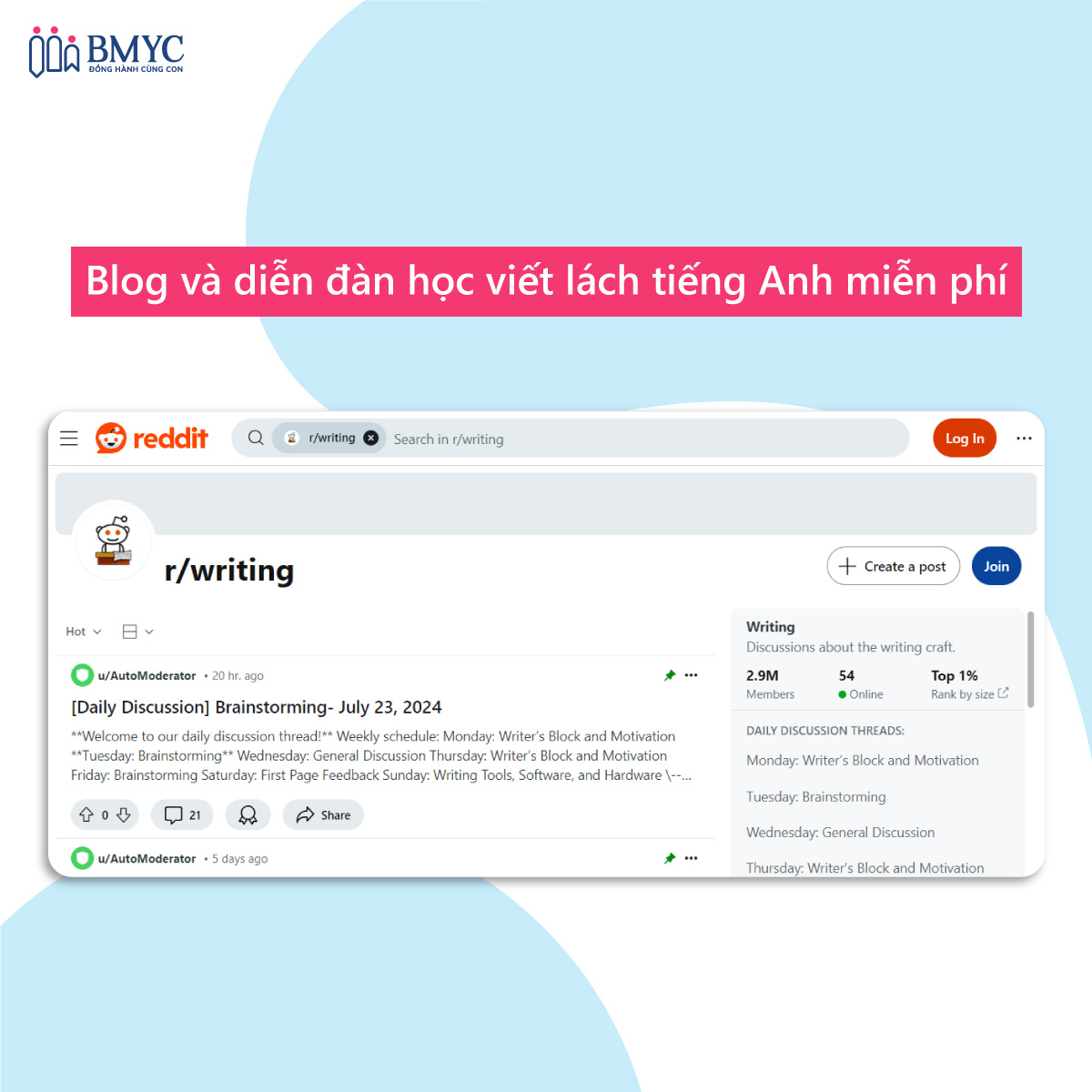 Bí quyết tăng cường kỹ năng viết lách tiếng Anh miễn phí - diễn đàn Reddit r/writing