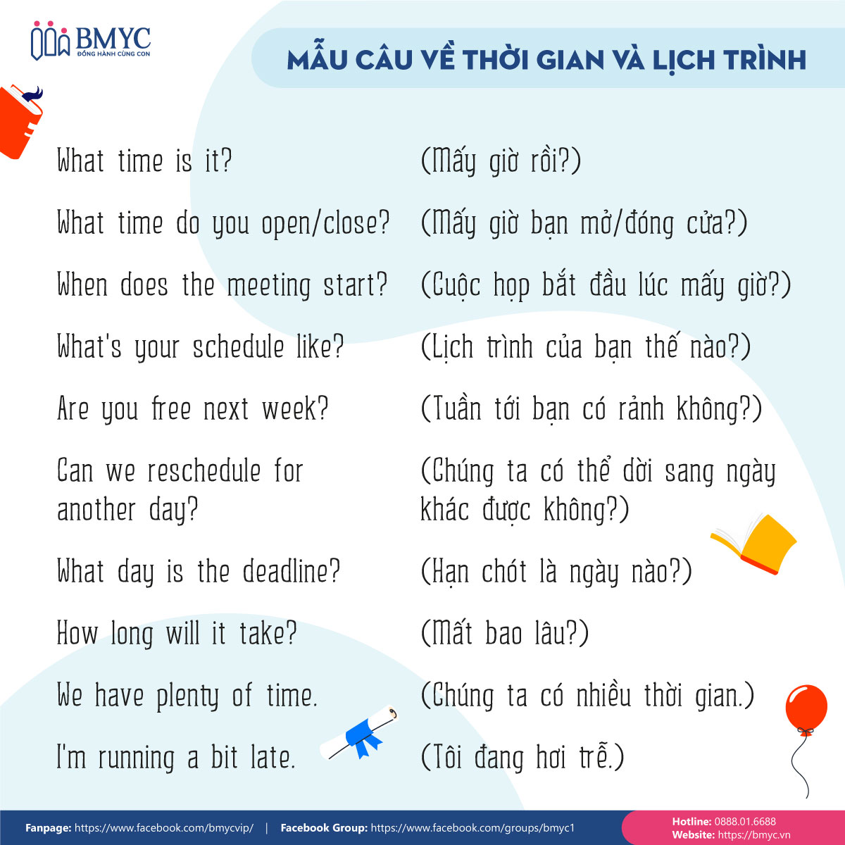 Mẫu câu giao tiếp tiếng Anh hay khi nói về thời gian và lịch trình