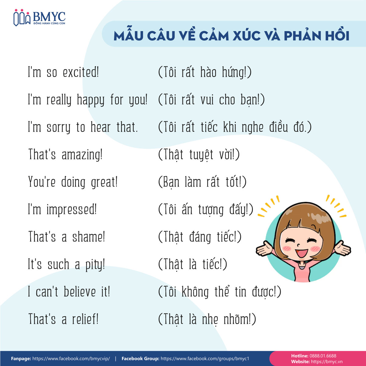 Mẫu câu về cảm xúc và phản hồi khi nói tiếng Anh