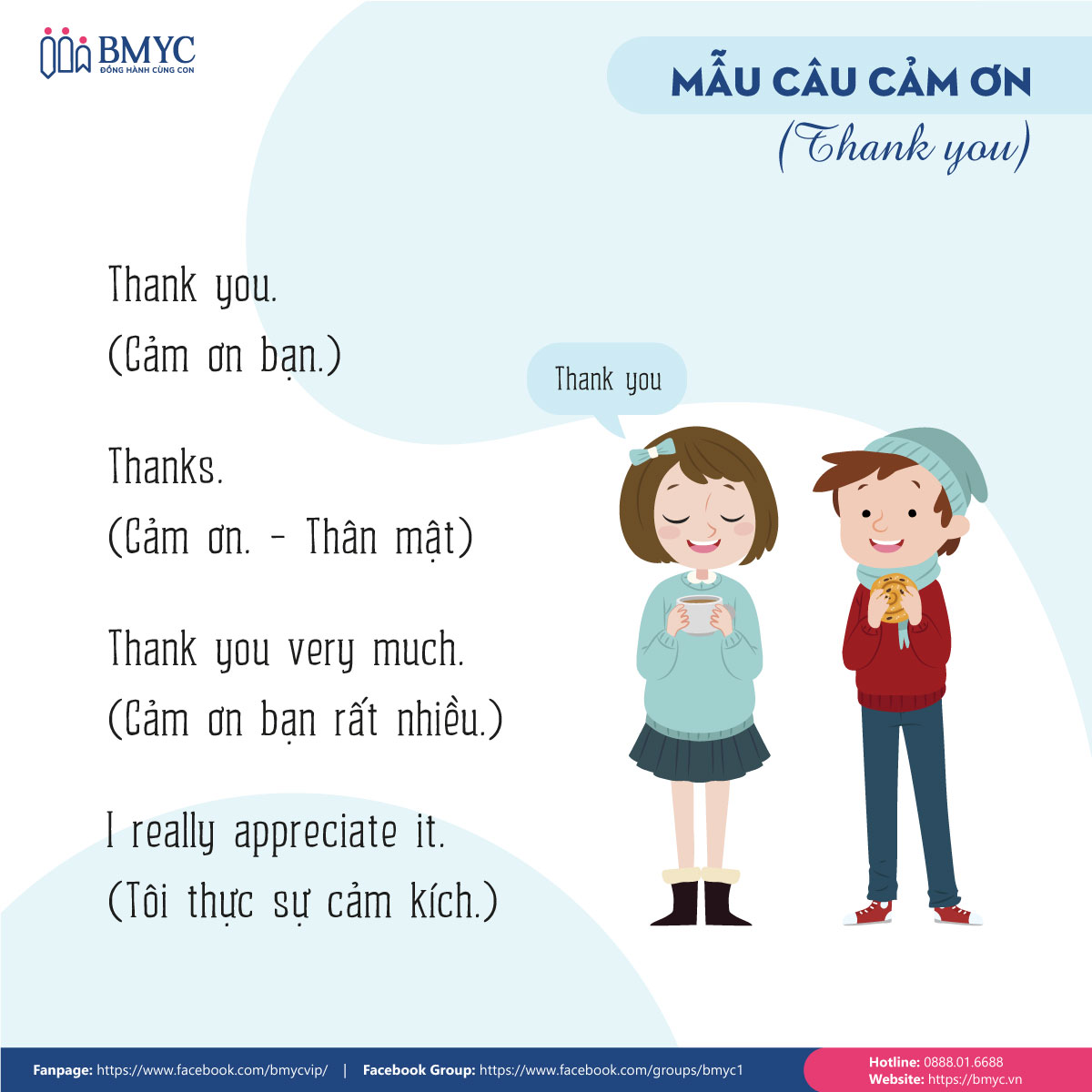 Mẫu câu giao tiếp tiếng Anh thông dụng khi bày tỏ sự cảm ơn