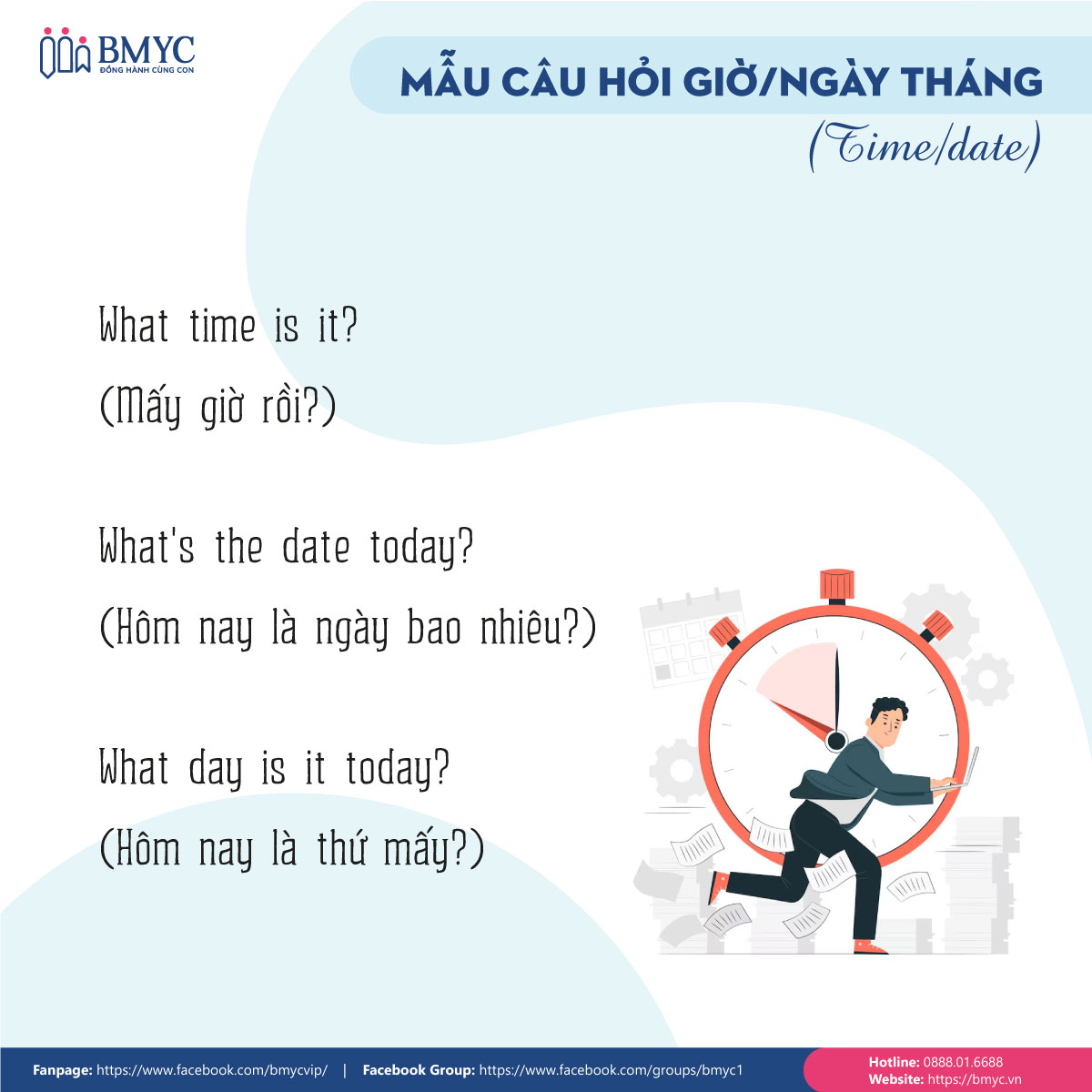 Những mẫu câu giao tiếp tiếng Anh thông dụng để hỏi giờ/ngày tháng