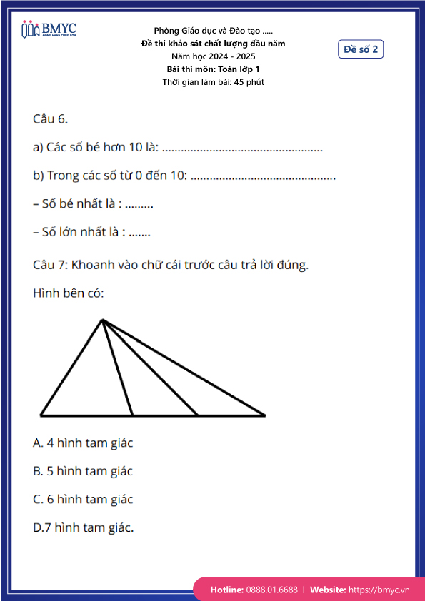 Đề thi khảo sát chất lượng đầu năm môn toán lớp 1 - Đề 2 - Trang 2