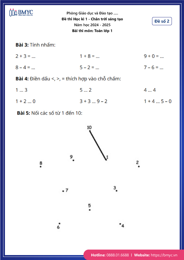 Đề thi Học kì 1 Toán lớp 1 Chân trời sáng tạo năm 2024 - Đề số 2 - Trang 2