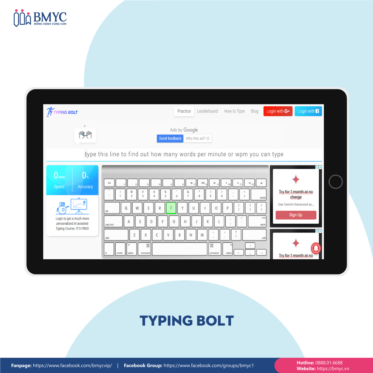 Typing Bolt - Web luyện gõ máy tính 10 ngón với các trò chơi hấp dẫn