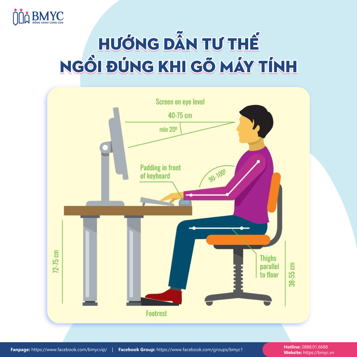 Ảnh mô tả tư thế ngồi đúng khi sử dụng máy tính