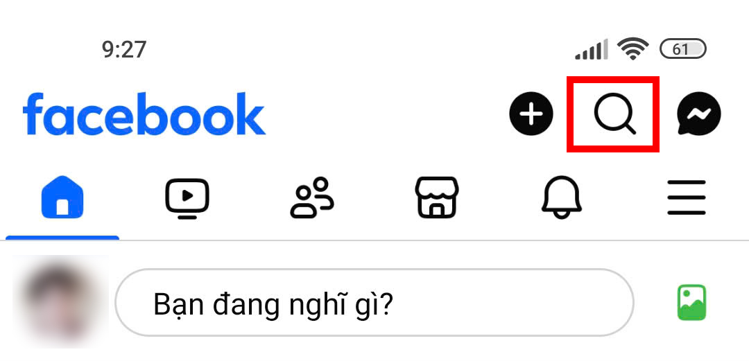 Mở Facebook, nhấn vào biểu tượng kính lúp ở ô tìm kiếm