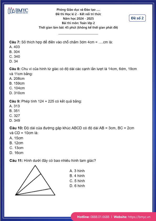 Đề thi học kì 2 Toán lớp 2 - Đề 2 (trang 2)