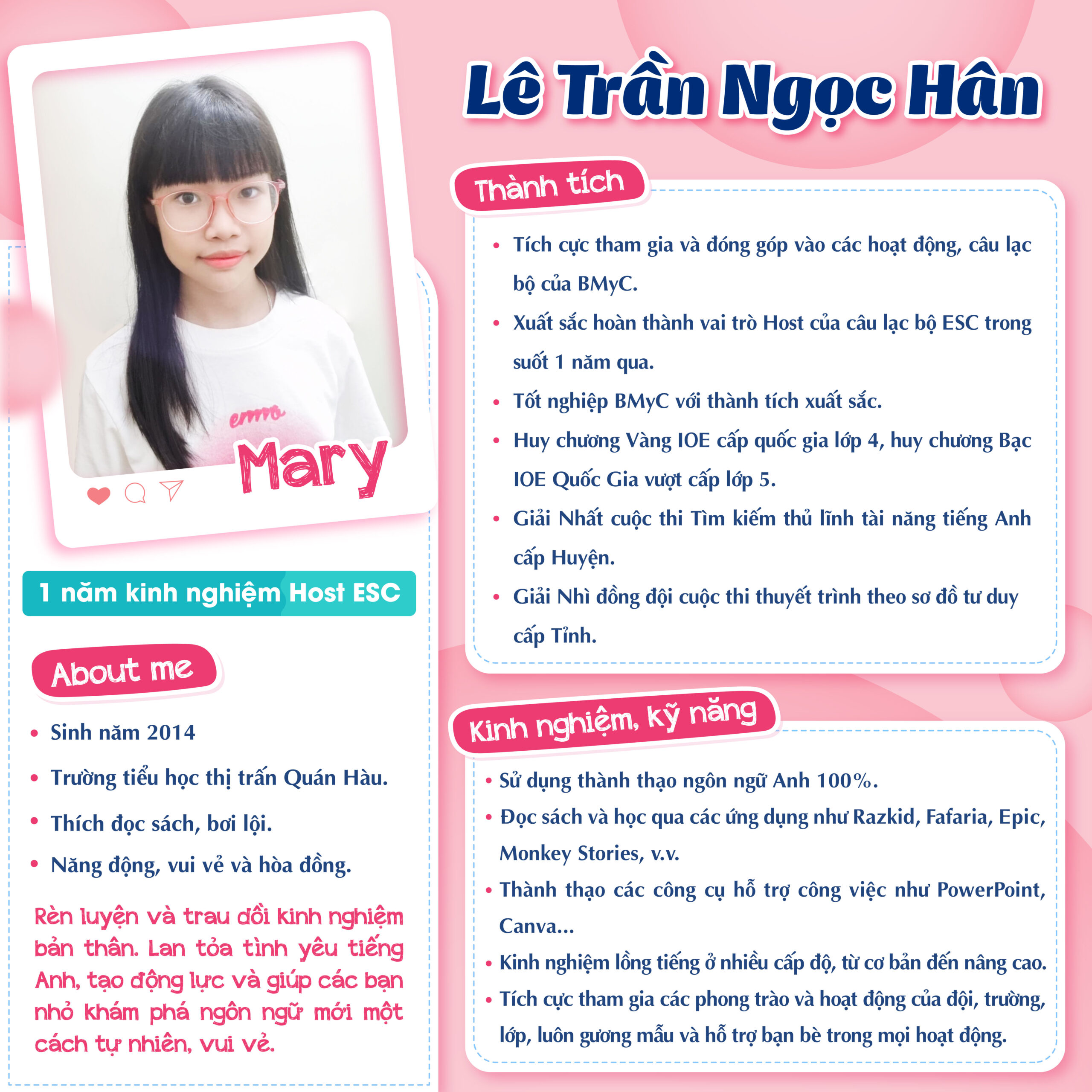 LÊ TRẦN NGỌC HÂN (MARY) – HOST ESC