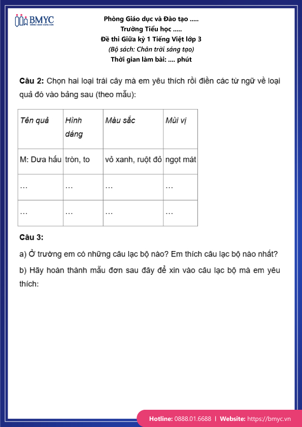 Đề thi tiếng Việt lớp 3 giữa kỳ 1 đề 3 trang 3