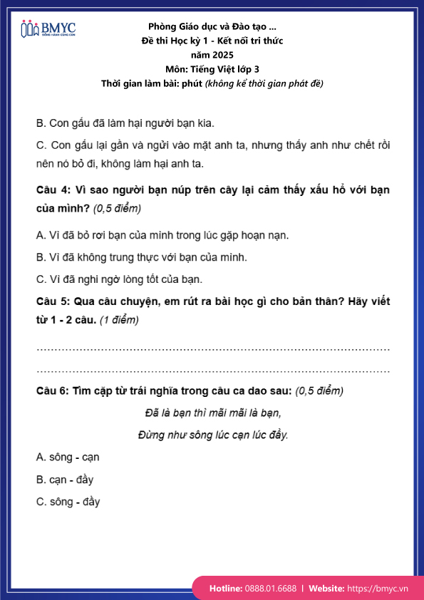 Đề thi tiếng Việt lớp 3 học kỳ 1 đề số 1 trang 3