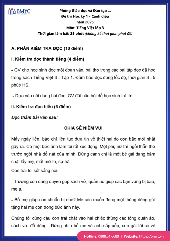 Đề thi tiếng Việt lớp 3 học kỳ 1 đề số 2 trang 1