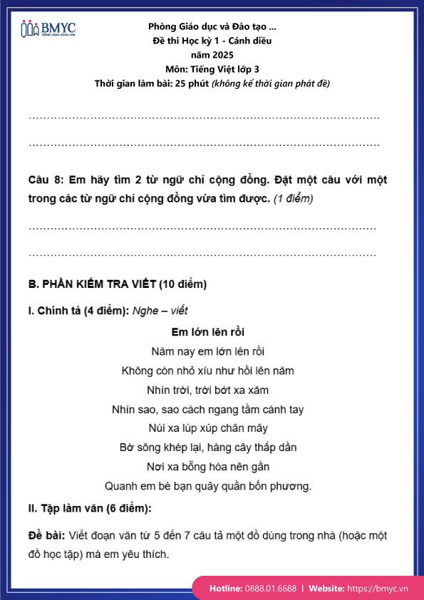 Đề thi tiếng Việt lớp 3 học kỳ 1 đề số 2 trang 5