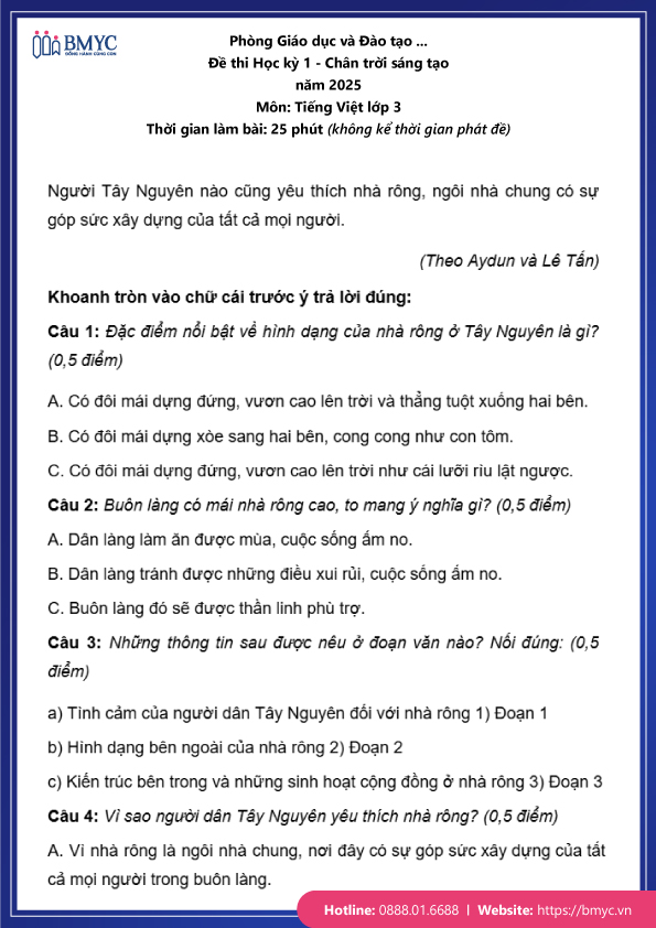 Đề thi tiếng Việt lớp 3 học kỳ 1 đề số 3 trang 1