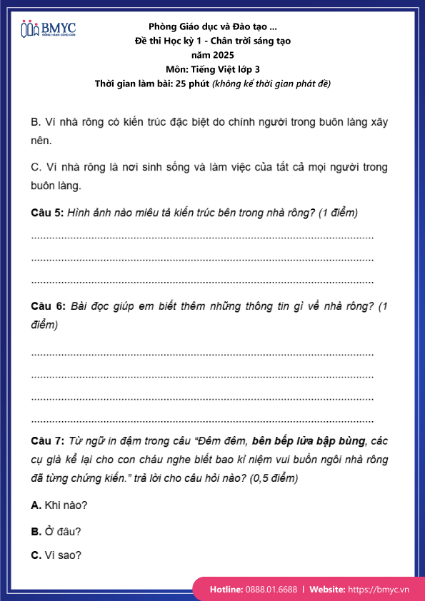 Đề thi tiếng Việt lớp 3 học kỳ 1 đề số 3 trang 2