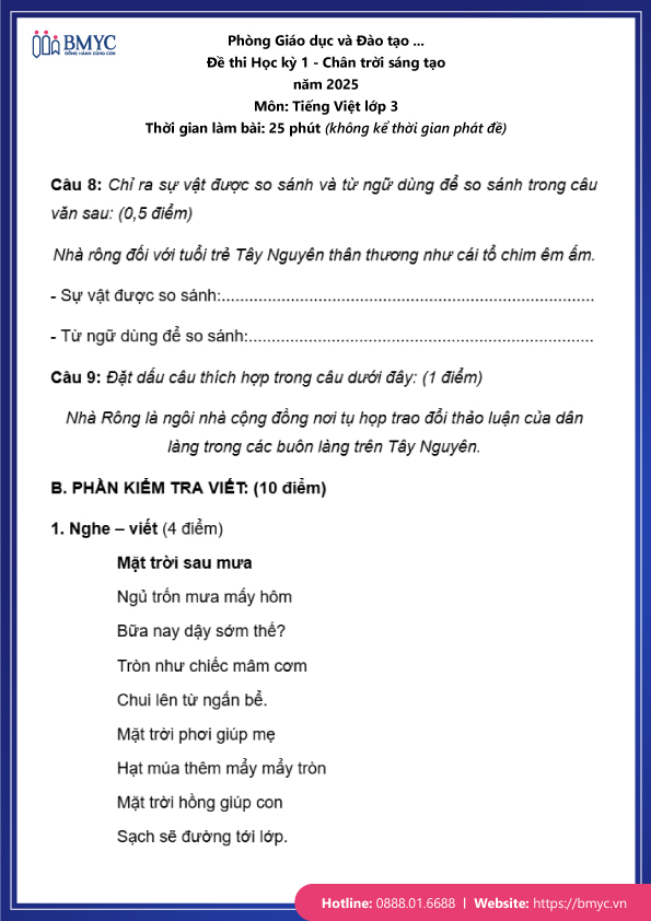 Đề thi tiếng Việt lớp 3 học kỳ 1 đề số 3 trang 3