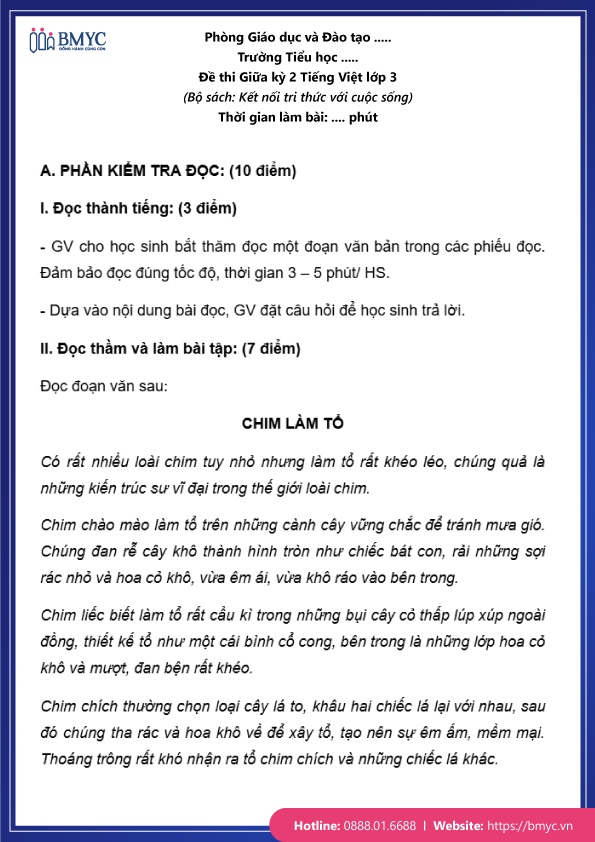 Đề thi tiếng Việt lớp 3 giữa kỳ 2 đề 1 trang 1